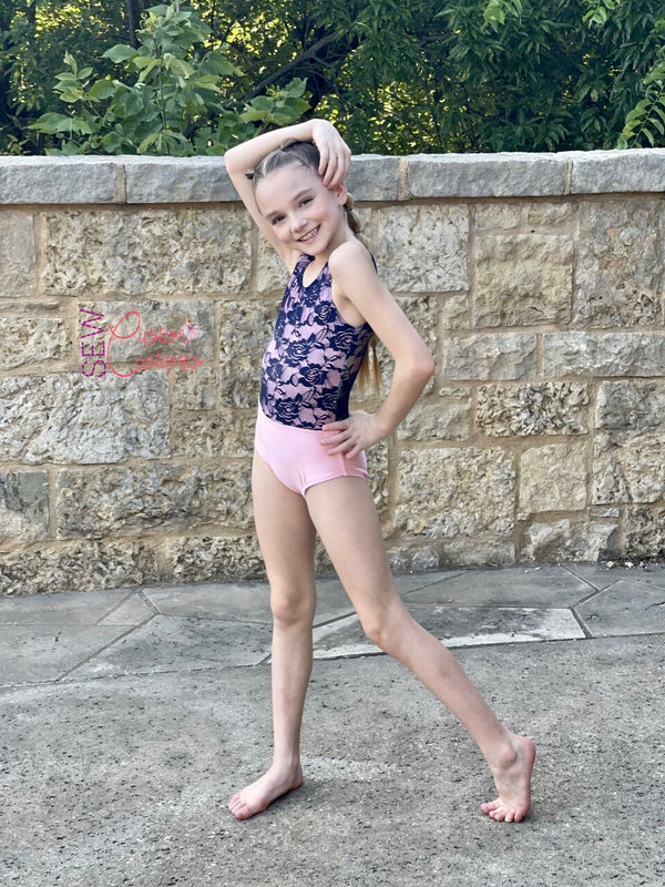 Baby Pink and Navy Lace- Faith Leotard
