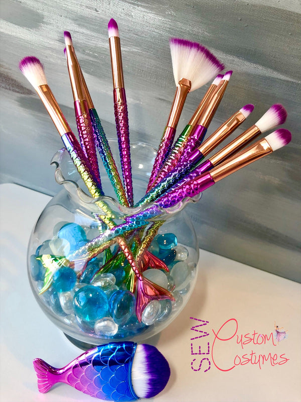 Rainbow Mermaid Makeup Brushes- 11 piece set