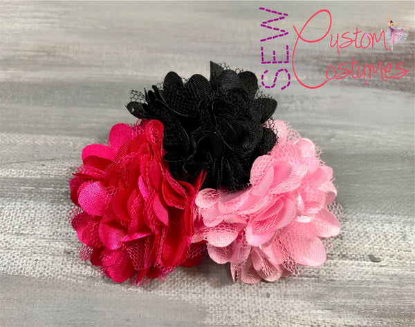 Black and Pinks- Hair Flower Trio