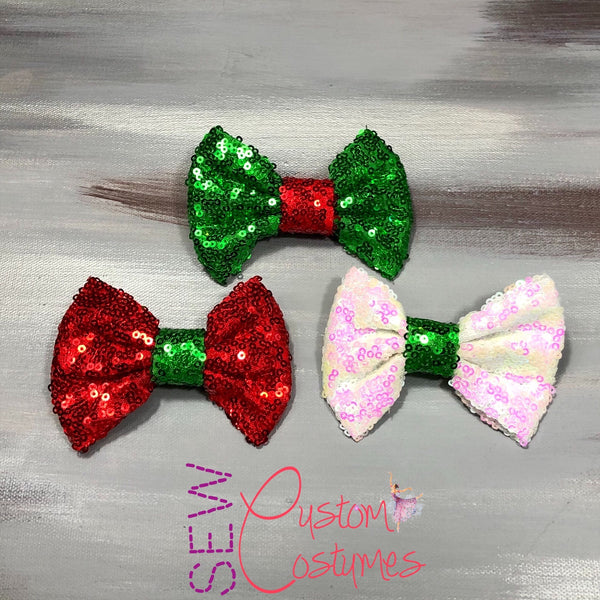 Green and red Sequin Bow