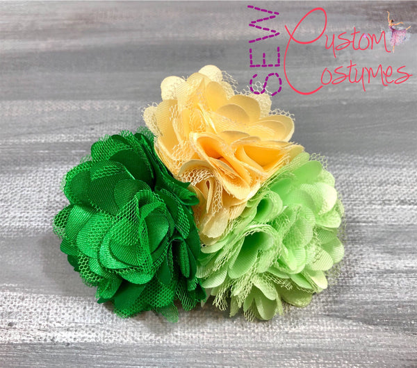 Ivory and shades of green- Hair Flower Trio