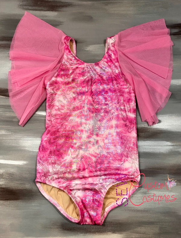 Child Medium- Pink swirl Autumn Leotard