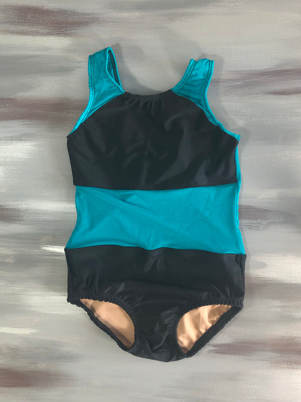 Black and teal believe leotard