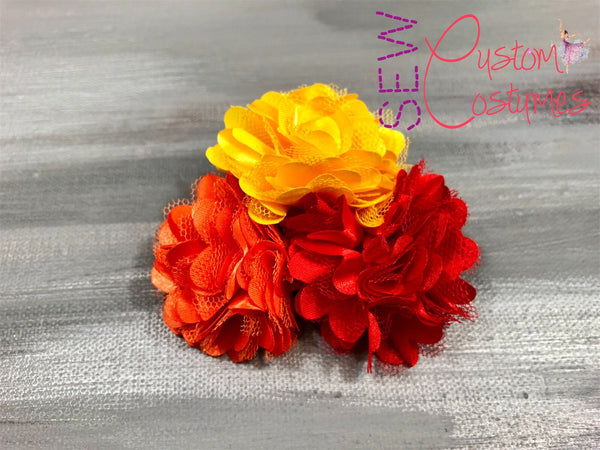 Red, Orange, and Yellow- Hair Flower Trio